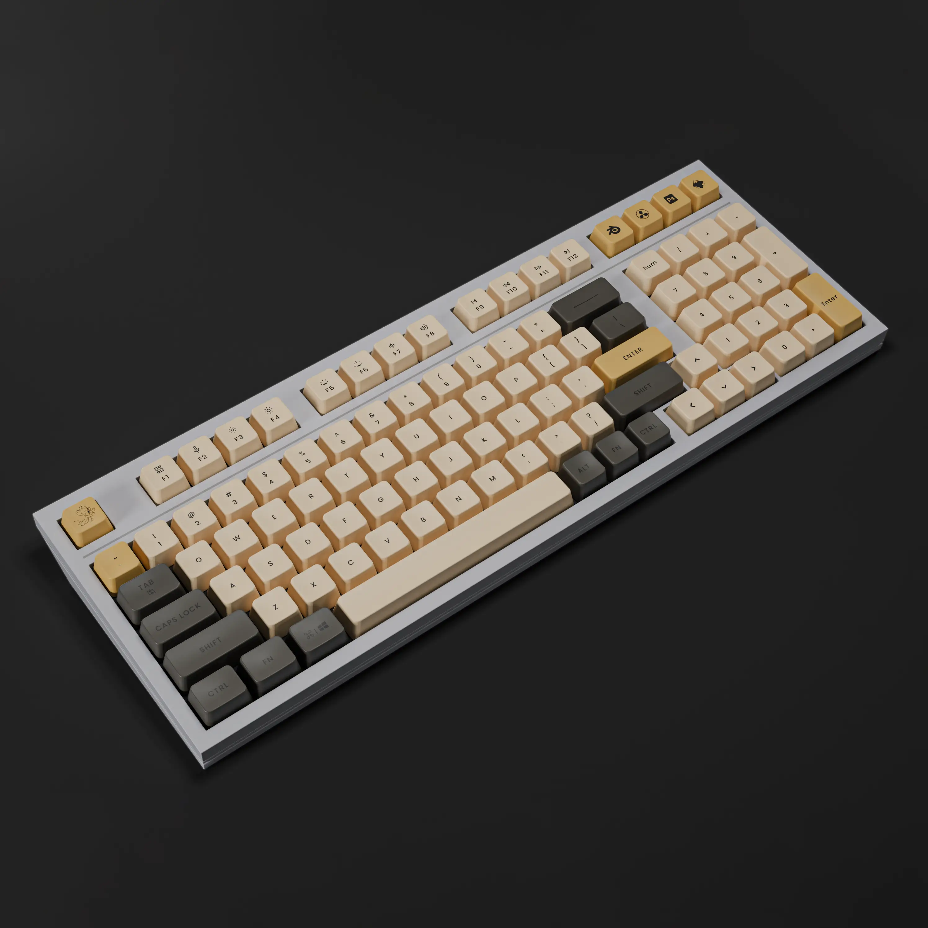 A 3D render of a keybaord i made in blender for my 3d art studio project